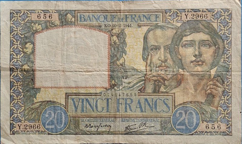 France 20 Francs Banknote – 1941 (Vintage Collectible) hover